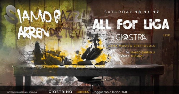 Sabato al Giostrà il live " All For Liga" tribute band.