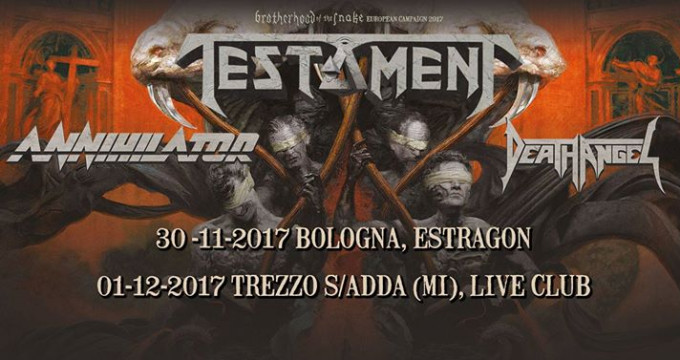 Testament + Annihilator e Death Angel - Bologna 30 novembre 2017
